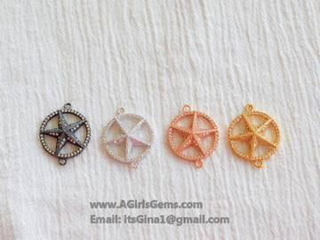 Star Sideways Connector Bead CZ Gunmetal Black Plated Starfish Link Charm Connector Link Pendant Bracelet Necklace AGGSM233